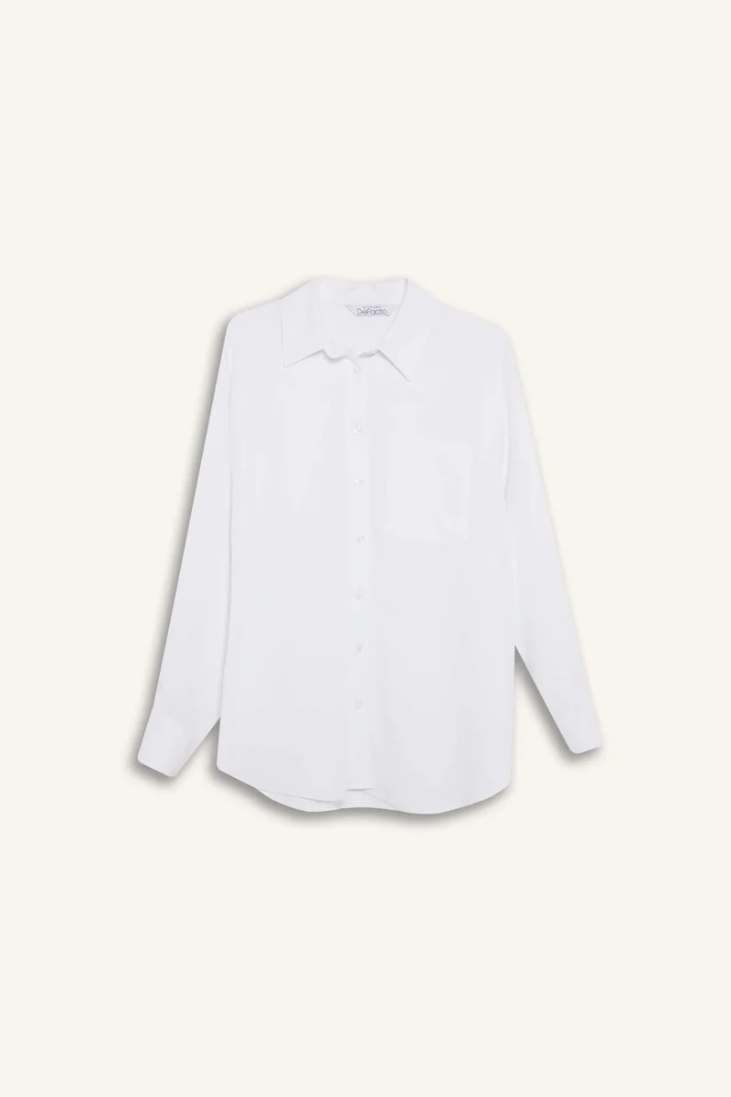 ديفاكتو Oversize Shirt Collar Linen Blended Long Sleeve Shirt