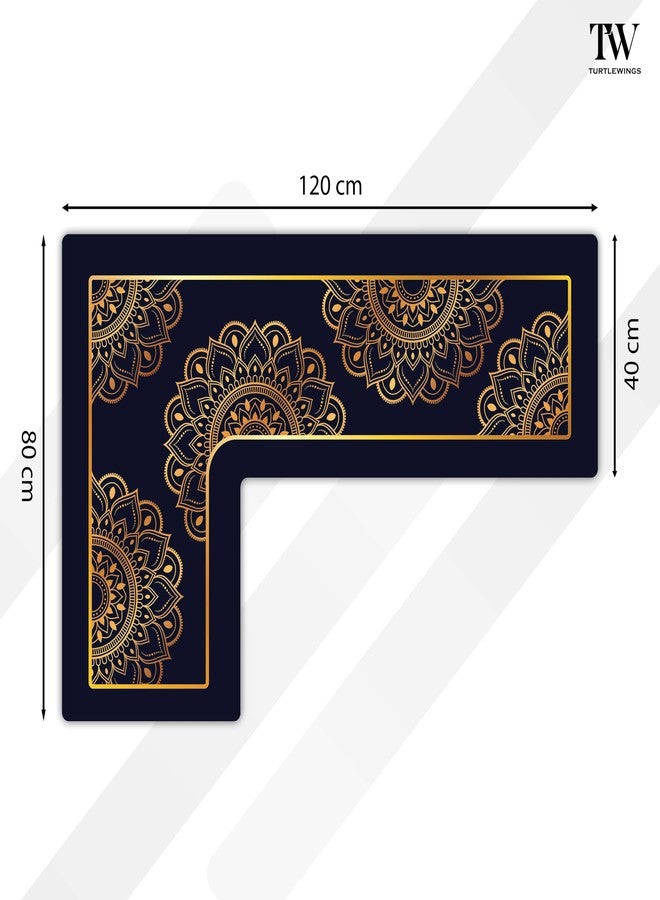 TURTLEWINGS Kitchen Mats for Floor Anti Slip Waterproof Washable Runner | Rubber Backing Absorbent Quick Dry Soft Fabric Long Runner Home use | 120×80×40 cm 3 mm Thin (Golden Mandala Pattern) - Image 4