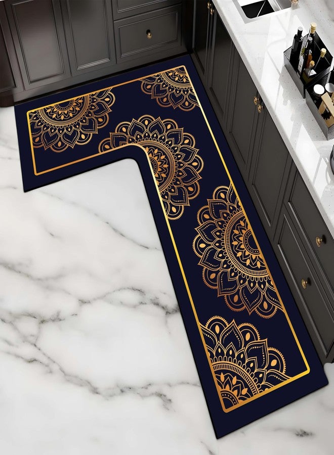 TURTLEWINGS Kitchen Mats for Floor Anti Slip Waterproof Washable Runner | Rubber Backing Absorbent Quick Dry Soft Fabric Long Runner Home use | 120×80×40 cm 3 mm Thin (Golden Mandala Pattern) - Image 1