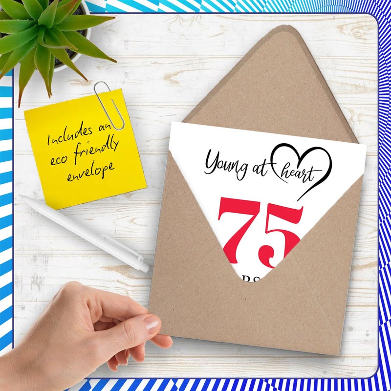 Stuff4 بطاقات عيد ميلاد 75 للرجال والنساء - الشباب في القلب - بطاقة عيد ميلاد سعيد لرجل يبلغ من العمر 75 عامًا وامرأة وأخت وزوج وأخ وابن عم 5.7 بوصة بطاقات تهنئة بعيد الميلاد - Image 5