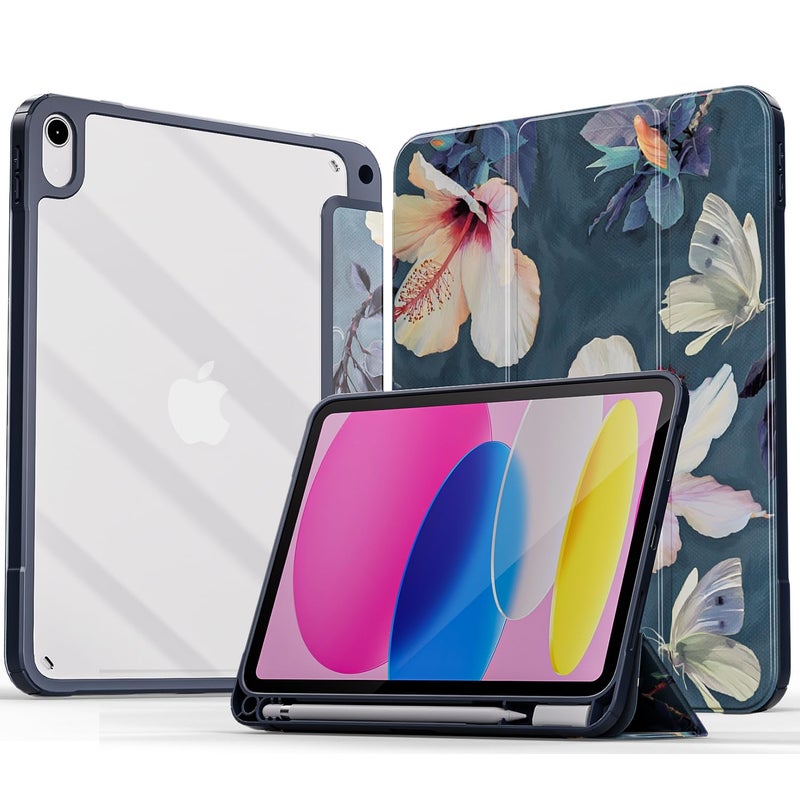 Moca iPad (A16) 11th Generation 11 Inch 2025 10th Generation Case 2022, iPad 10.9 Inch Case with Clear Transparent Back and TPU Shockproof Frame Cover (ipad 10th Gen 10.9 2022, Hibiscus) - Image 1