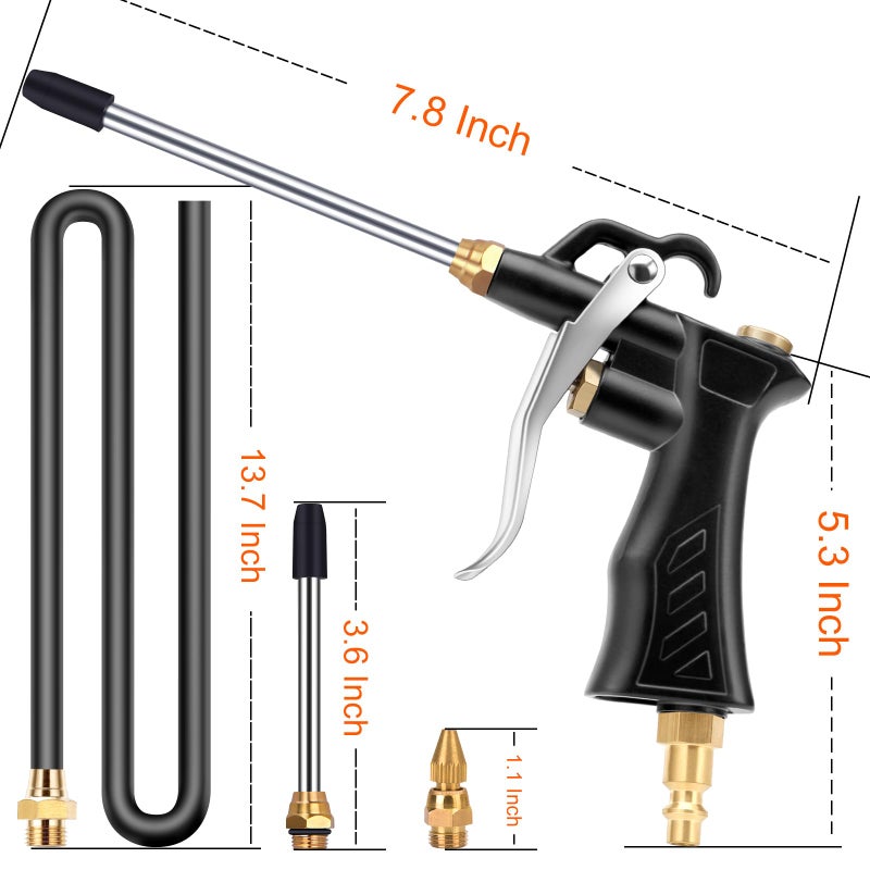 JASTIND Brass Industrial Air Blower with Adjustable Nozzle, Universal Blow Hose & Steel Extensions - Air Compressor Dusting Tool - Image 3