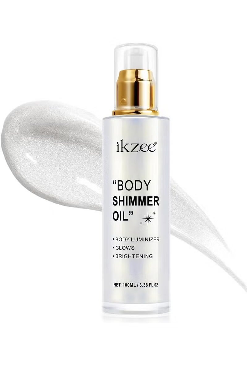 IKZEE Silver Body Shimmer Oil 100ml Body Shimmer Lotion Glow Oil Body Luminizer Oil Glow Lotion for Brightening Body Long Lasting Shimmering Body Oil for Body & Face No.01 - Image 1
