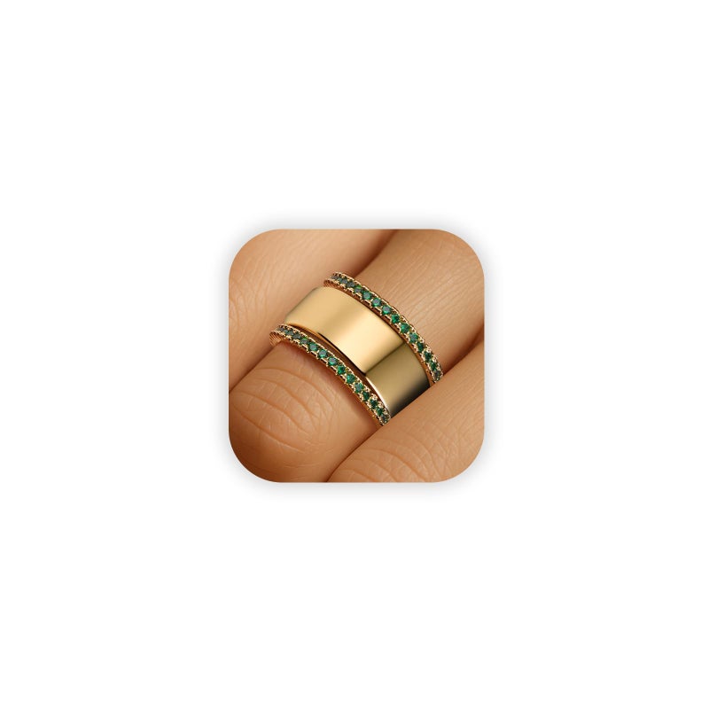 CARITATE 2 Pack Stacking Rings for Oura Ring Gen 4Gen 3 14k Gold Plated Green Cubic Zirconia Oura Ring Stack Thin Oura Stacking Rings for Women Smart Rings Accessories