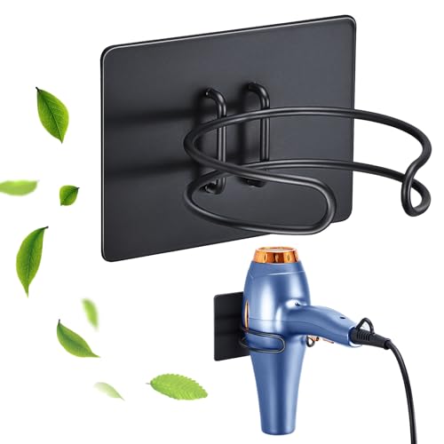 LOXSUN Hair Dryer Holder Wall Mounted, Hairdryer Holder for Bathroom, Blow Dryer Holder, Hair Tool Organizer for Hair Dryer Hanger Storage, Adhesive Blow Dryer Organizer (Black) - Image 1