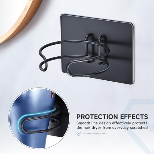 LOXSUN Hair Dryer Holder Wall Mounted, Hairdryer Holder for Bathroom, Blow Dryer Holder, Hair Tool Organizer for Hair Dryer Hanger Storage, Adhesive Blow Dryer Organizer (Black) - Image 3