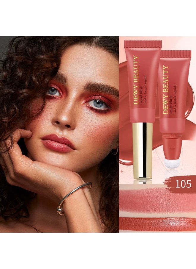 LSxia Liquid Blush Makeup Wand, Cream Liquid Blush with Cushion Applicator For Cheeks Tint, Natural-looking, Glow Dewy Finish, Weightless Blendable Liquid Blush Stick | #105 ARDOUR-Red Brown  - Image 4