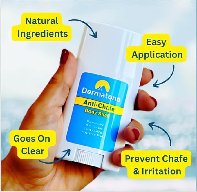 DERMATONE Travel Size Anti-Chafe Body Balm | Fragrance Free | Anti Chafing Stick | Pevent Friction & Skin Irritation | Long Lasting | Use for thigh, arm, chest, butt, ball chafing | Small .5oz Stick - Image 3