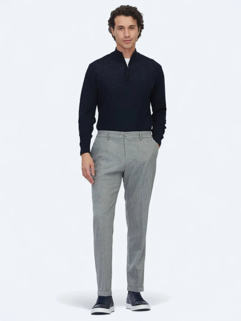 Kip Grey Weaving Jogging Fit Casual Wool Blended Trousers