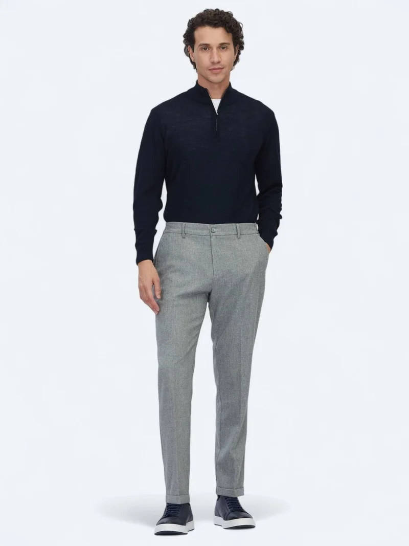 Kip Grey Weaving Jogging Fit Casual Wool Blended Trousers
