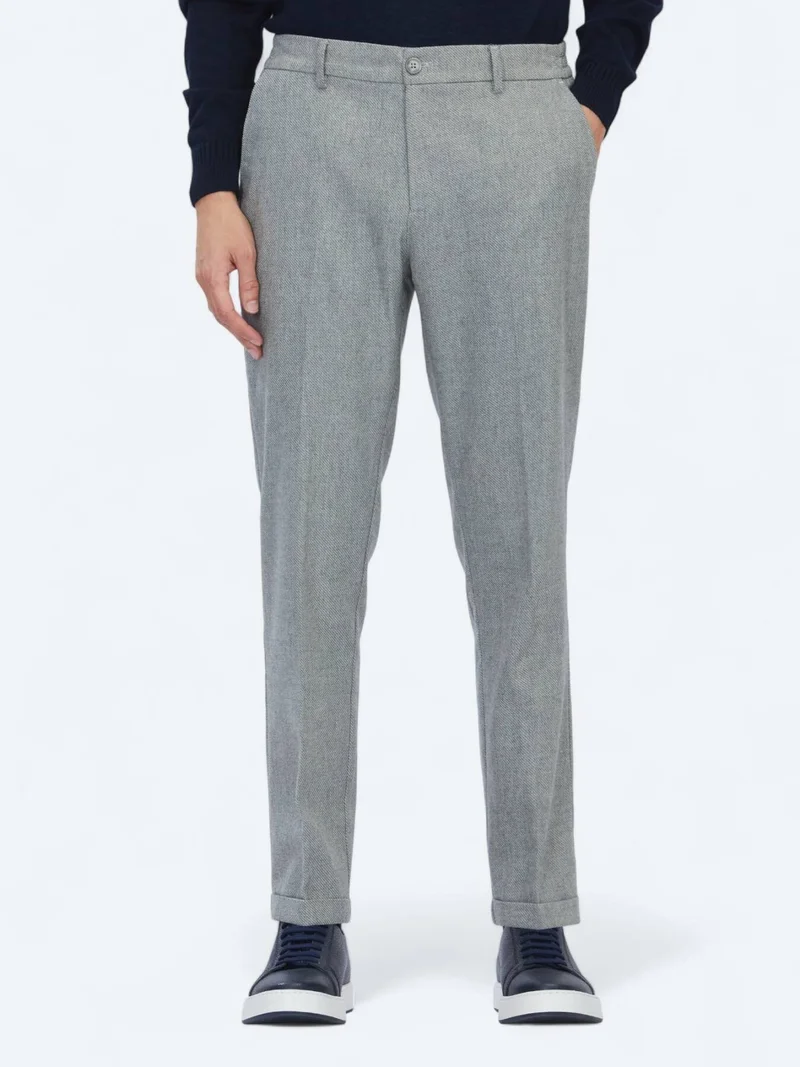 Kip Grey Weaving Jogging Fit Casual Wool Blended Trousers