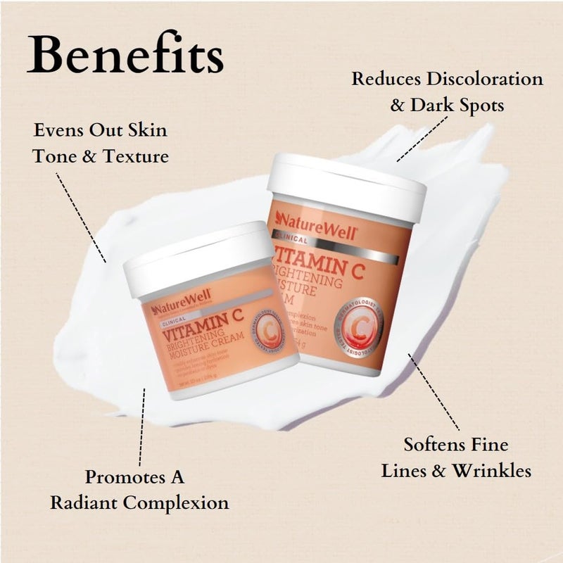 NATURE WELL Clinical Brighten & Hydrate Vitamin C Moisture Cream Skincare for Face & Body, Revitalizes Dull-Looking Skin, Promotes A Glowing Complexion, 10 Oz Ea - Pack of 2 (Packaging May Vary) - Image 2