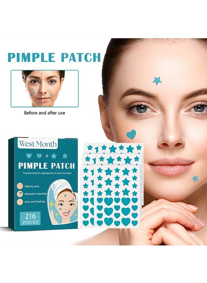 West&Month Pimple Patches for Face, 216 Pcs Hydrocolloid Acne Patches for Covering Zits and Blemishes, Cute Spot Stickers for Skin Care  - Image 1
