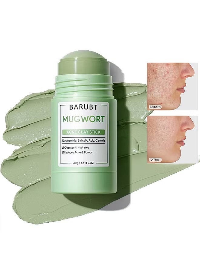 باروبت Mugwort حب الشباب الطين عصا, Mugwort مكافحة المسام والحب الشباب الطين قناع, تنظيف قناع الطين قناع للرجال والنساء, ترطيب زيت التحكم تقلص إزالة الرؤوس السوداء, تقلص المسام تحسين لون الجلد - Image 1