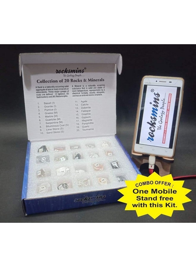 Rocksmins RM20PTMS Set of 20 Rocks and Minerals Kits Sets Collections + Free Mobile Stand Rock Mineral Collection (RM20PTMS) - Image 2