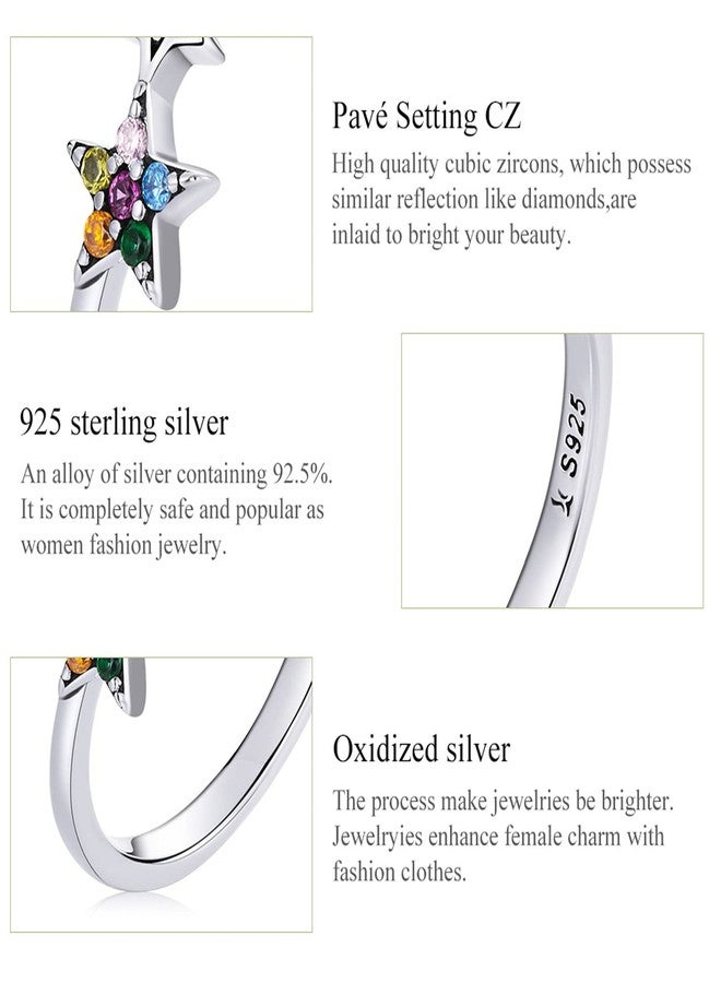 Qings Stars Ring 925 Sterling Silver Adjustable Rings for Women Colorful Zircon Open Ring Stackable Engagement Ring Gift for Women - Image 5