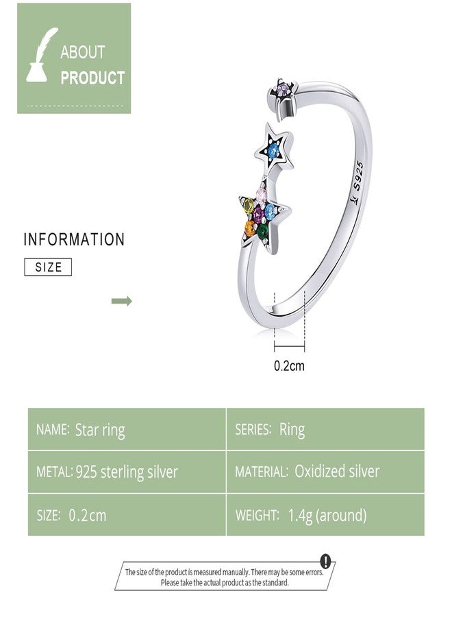 Qings Stars Ring 925 Sterling Silver Adjustable Rings for Women Colorful Zircon Open Ring Stackable Engagement Ring Gift for Women - Image 4