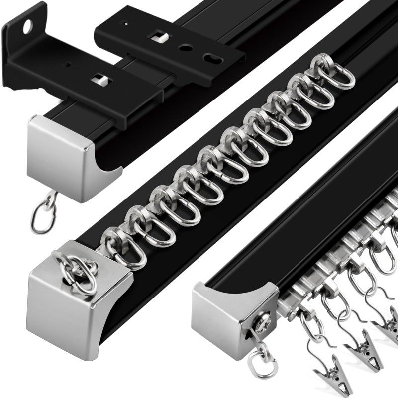 مسار ستارة سقف كولاكو 3 قدم 9 قدم مسار ستارة ثقيل الجهد نظام سكة ستائر من سبائك الألمنيوم مسار سقف منزلق للستائر باللون الأسود