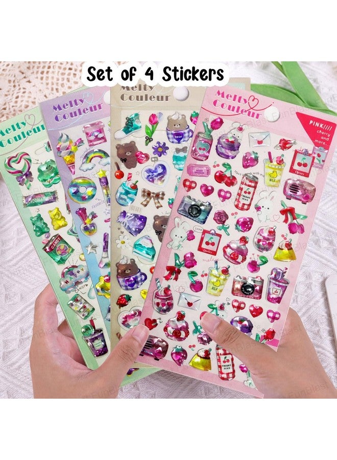 فنبلاست مجموعة ملصقات FunBlast Kawaii - مجموعة من 4 ملصقات للأطفال، ملصقات ثلاثية الأبعاد للبنات، ملصقات جمالية، ملصقات لطيفة، ملصقات للأطفال، ملصقات حرفية، ملصقات ذاتية اللصق - عشوائية - Image 3