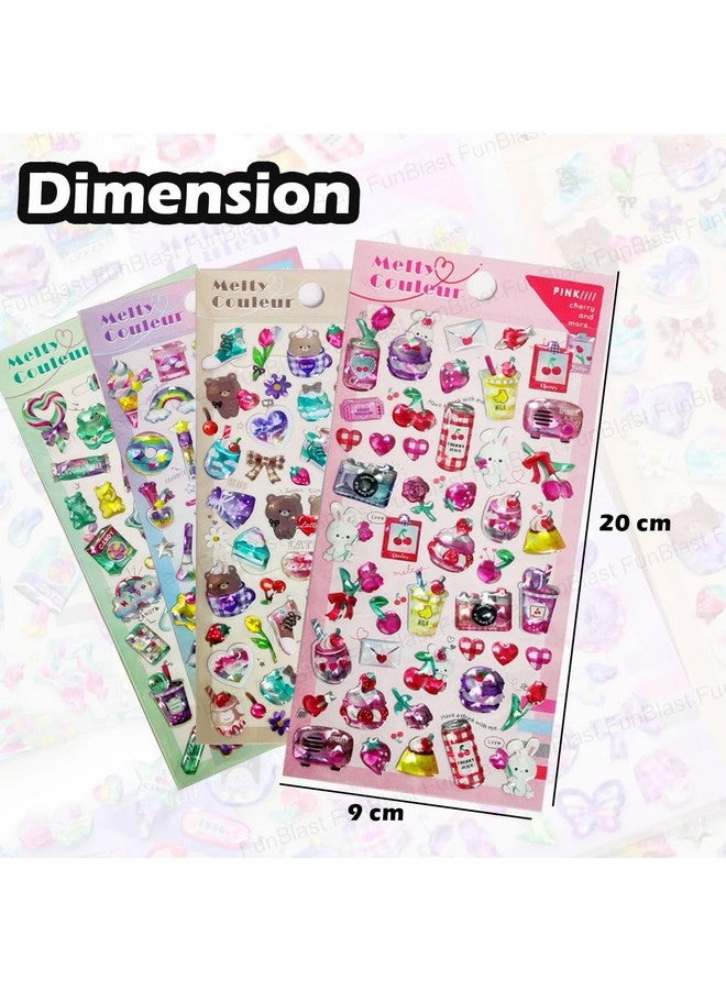 فنبلاست مجموعة ملصقات FunBlast Kawaii - مجموعة من 4 ملصقات للأطفال، ملصقات ثلاثية الأبعاد للبنات، ملصقات جمالية، ملصقات لطيفة، ملصقات للأطفال، ملصقات حرفية، ملصقات ذاتية اللصق - عشوائية - Image 2