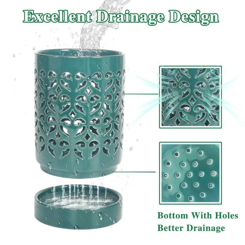 pavtner Ceramic Orchid Pot 4 Inch, Orchid Pots with Holes, Plant Pot for Repotting, Flower Planter Pot Indoor Outdoor, Green Chirstmas Gift for Women. - Image 2