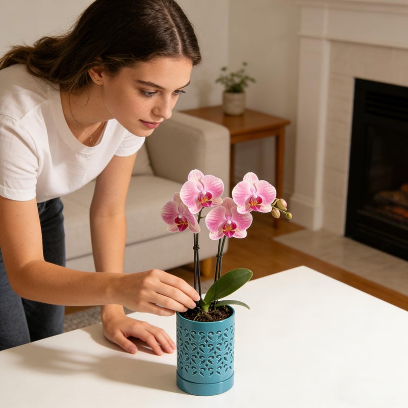 pavtner Ceramic Orchid Pot 4 Inch, Orchid Pots with Holes, Plant Pot for Repotting, Flower Planter Pot Indoor Outdoor, Green Chirstmas Gift for Women. - Image 4