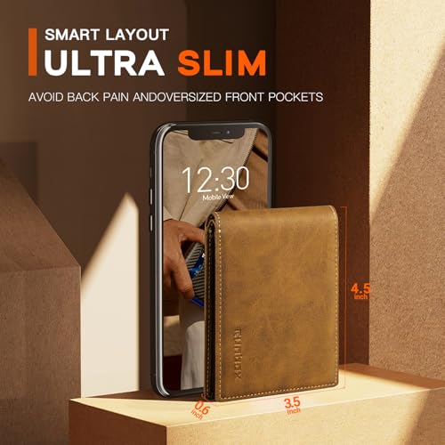 RUNBOX محفظة RUNBOX للرجال جلد رقيق قابلة للطي مع تقنية حجب RFID تصميم جيب أمامي مع علبة هدايا - Image 2