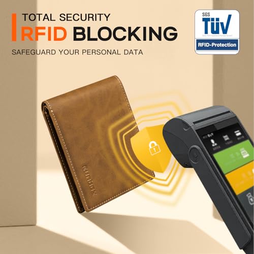 RUNBOX محفظة RUNBOX للرجال جلد رقيق قابلة للطي مع تقنية حجب RFID تصميم جيب أمامي مع علبة هدايا - Image 3