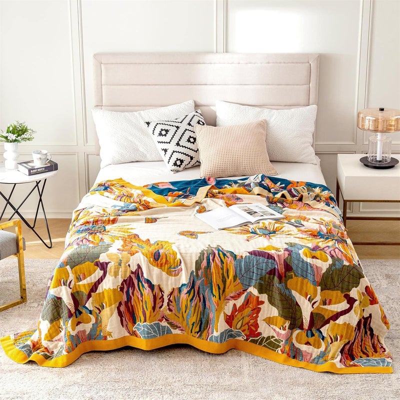 MSGKV Boho Throw Blanket King Size 108" x90'' Cotton Blanket for Bed Spring Decoractive Breathable Throw Blankets Quilt Living Room - Image 2