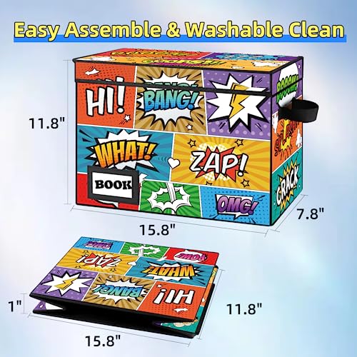 YNSZAS Comic Book Storage Box, 15.8" X 7.8" X 11.8", Heavy Duty Collapsible Holds 160-180 Comic Book Bin Container Holder Shelf(Cartoon Colorful) - Image 4