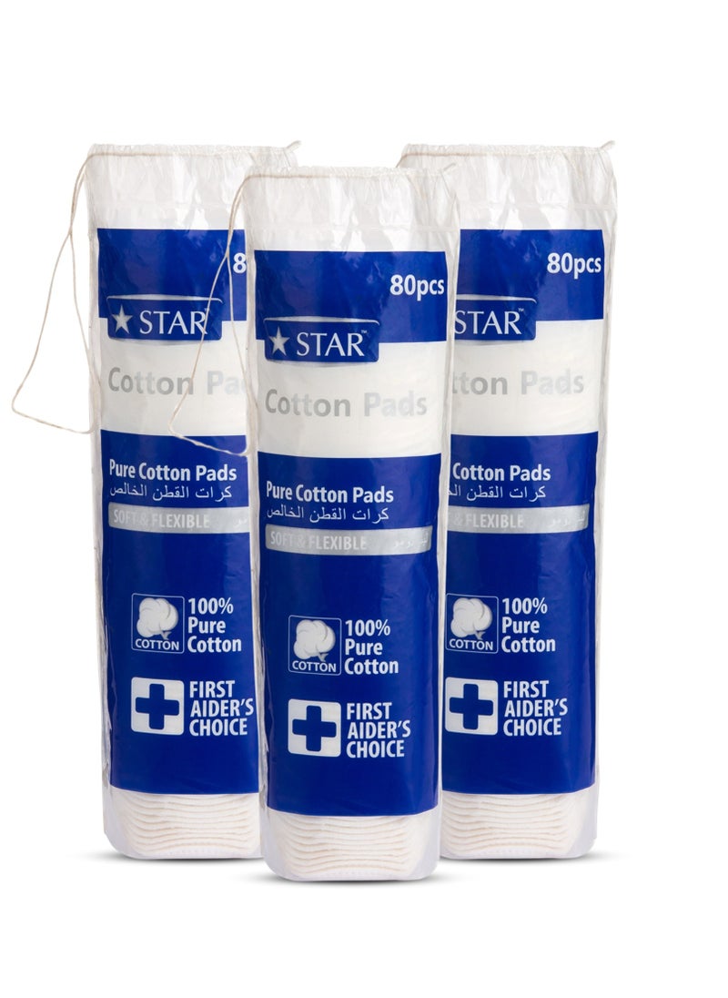 Star 240 Pads - Pure Cotton Makeup Pads (80 Pads x 3 Pack) - SZ Star  - Image 1