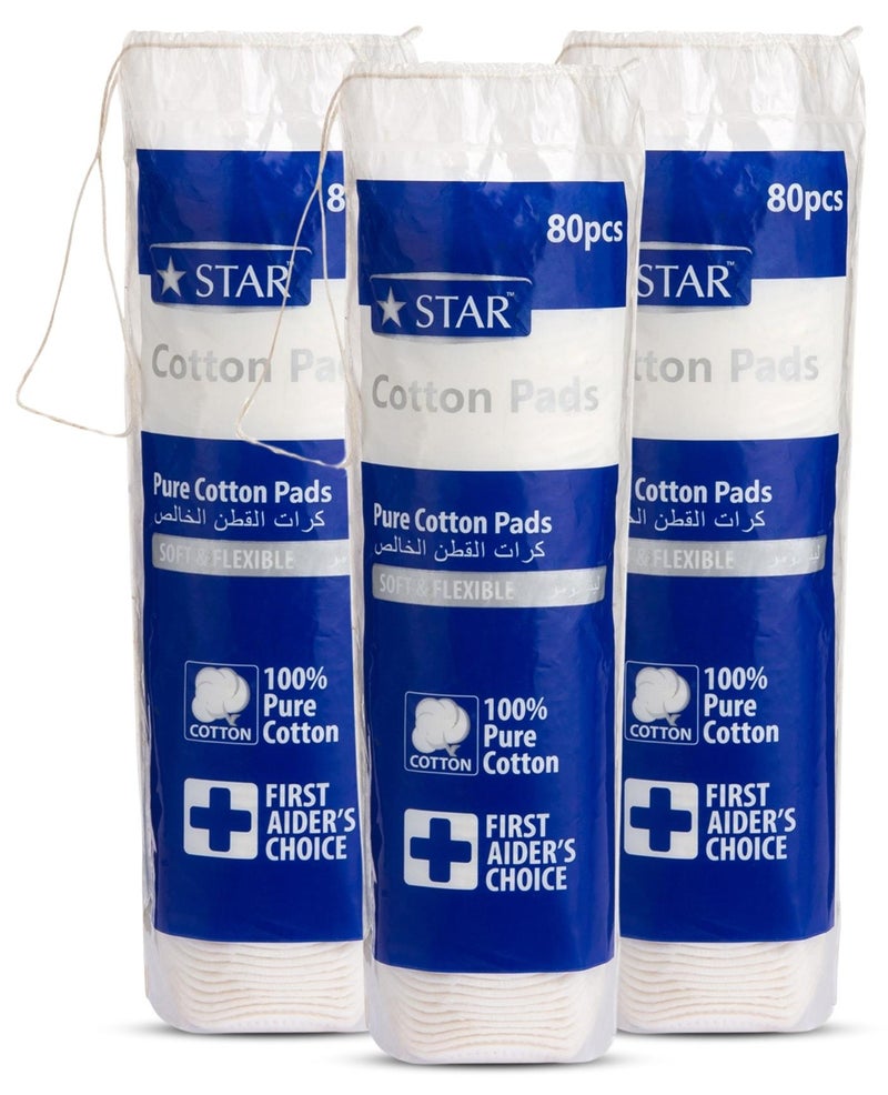 Star 240 Pads - Pure Cotton Makeup Pads (80 Pads x 3 Pack) - SZ Star - Image 1
