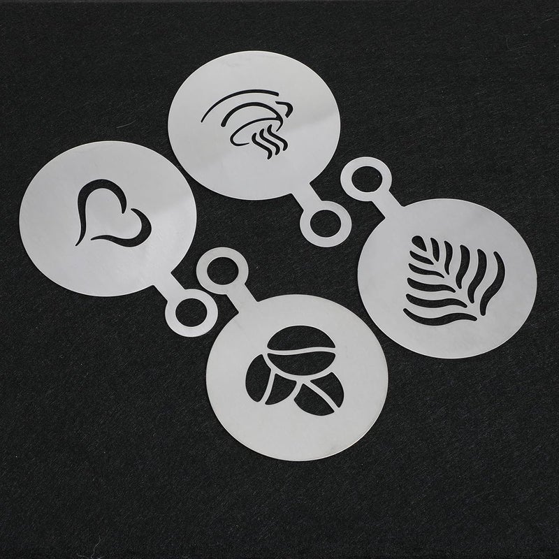 guduling 4 Pcs Coffee Stencils Latte Art,Coffee Stencils,Latte Art Stencil with Various Patterns for Cappuccino Lattes Cake Decorating Coffees Shop and Home Use(Silver) - Image 3