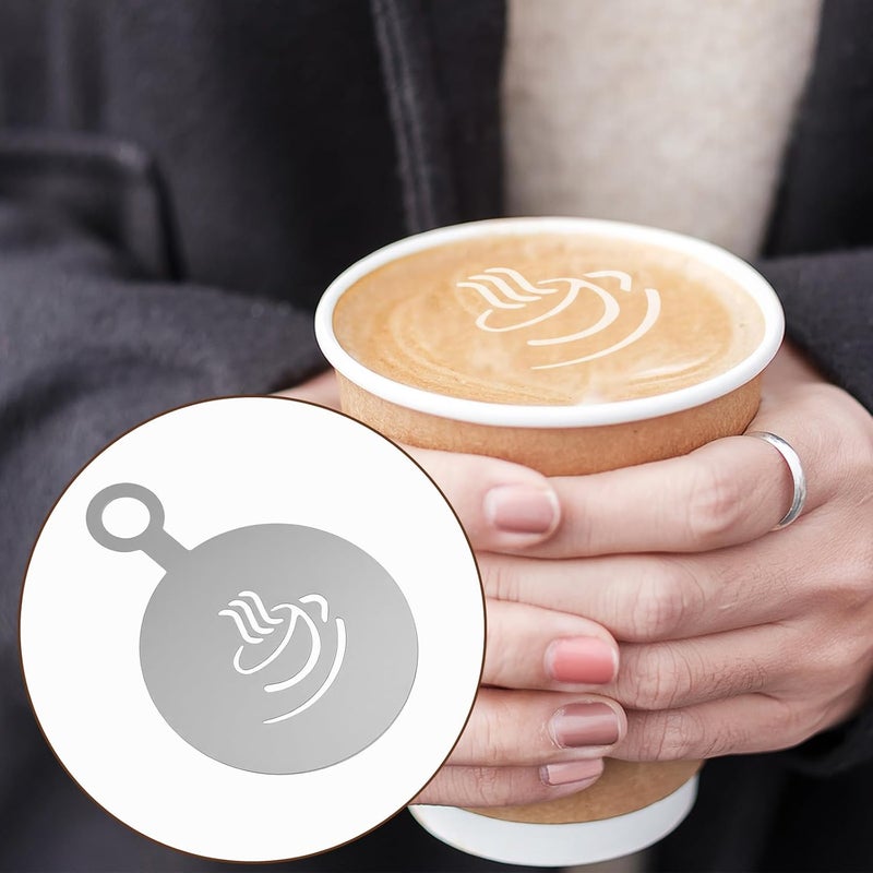guduling 4 Pcs Coffee Stencils Latte Art,Coffee Stencils,Latte Art Stencil with Various Patterns for Cappuccino Lattes Cake Decorating Coffees Shop and Home Use(Silver) - Image 5