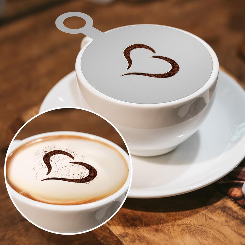 guduling 4 Pcs Coffee Stencils Latte Art,Coffee Stencils,Latte Art Stencil with Various Patterns for Cappuccino Lattes Cake Decorating Coffees Shop and Home Use(Silver) - Image 4