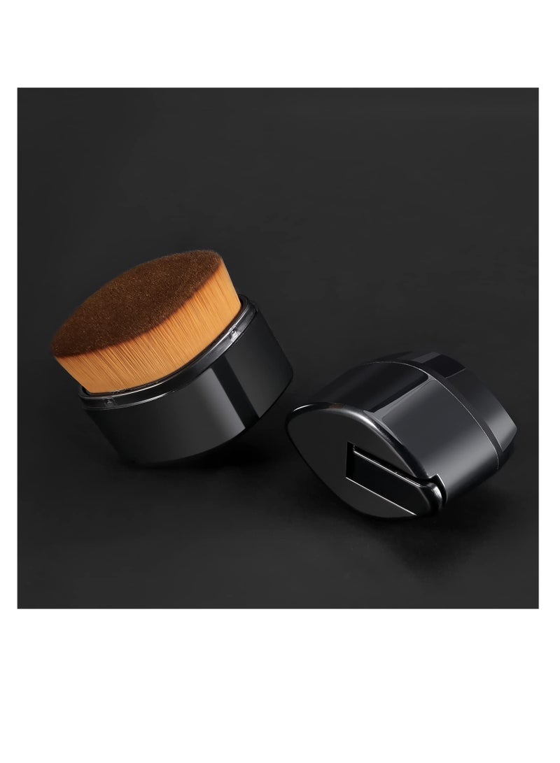 Retractable Flat Foundation Brush, Liquid Foundation Brush, Flat Makeup Brush for Liquid Makeup with Cover, Cream Contour Brush for Cream Makeup, Sunscreen Applicator, Black - Image 2