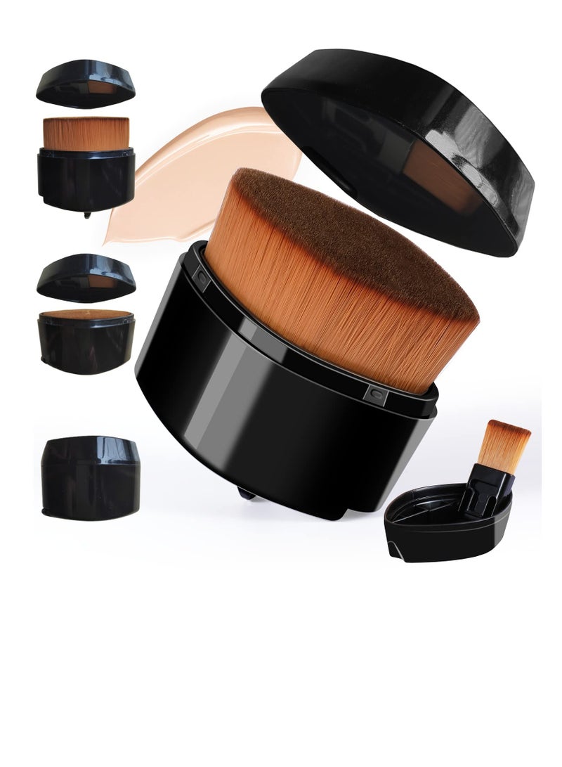 Retractable Flat Foundation Brush, Liquid Foundation Brush, Flat Makeup Brush for Liquid Makeup with Cover, Cream Contour Brush for Cream Makeup, Sunscreen Applicator, Black - Image 1