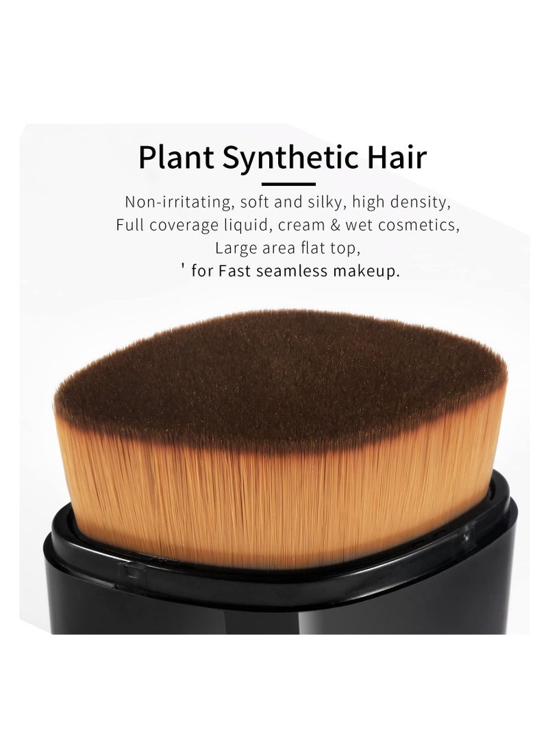 Retractable Flat Foundation Brush, Liquid Foundation Brush, Flat Makeup Brush for Liquid Makeup with Cover, Cream Contour Brush for Cream Makeup, Sunscreen Applicator, Black - Image 3