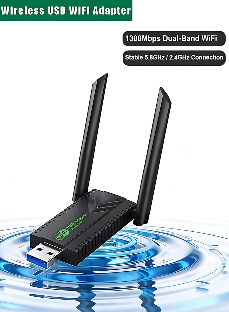 في كي إل محول واي فاي لاسلكي USB، جهاز استقبال شبكة لاسلكية خارجي ثنائي النطاق 5.8/2.4 جيجاهرتز بسرعة 1300 ميجابت في الثانية، مناسب لأجهزة الكمبيوتر المكتبية/أجهزة الكمبيوتر المحمولة/الأجهزة اللوحية، يدعم أنظمة التشغيل Windows 11/10/8/7/Vista/XP. - Image 1