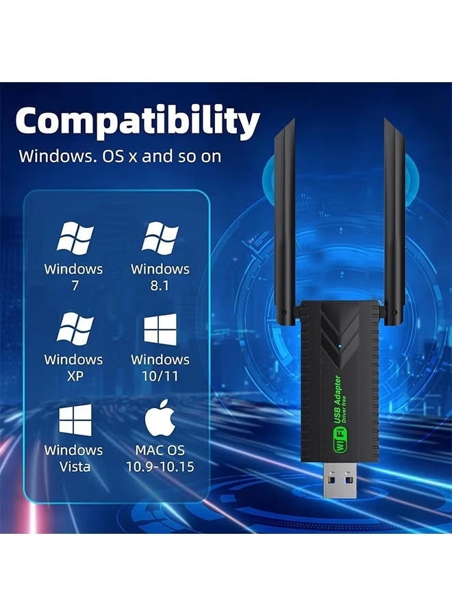 في كي إل محول واي فاي لاسلكي USB، جهاز استقبال شبكة لاسلكية خارجي ثنائي النطاق 5.8/2.4 جيجاهرتز بسرعة 1300 ميجابت في الثانية، مناسب لأجهزة الكمبيوتر المكتبية/أجهزة الكمبيوتر المحمولة/الأجهزة اللوحية، يدعم أنظمة التشغيل Windows 11/10/8/7/Vista/XP. - Image 4