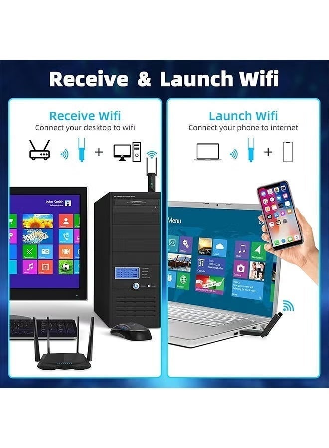 في كي إل محول واي فاي USB، جهاز استقبال شبكة لاسلكية خارجي ثنائي النطاق 2.4/5 جيجاهرتز بسرعة 1300 ميجابت في الثانية، دونجل واي فاي صغير، مناسب لأجهزة الكمبيوتر الشخصية/المحمولة/المكتبية. - Image 3