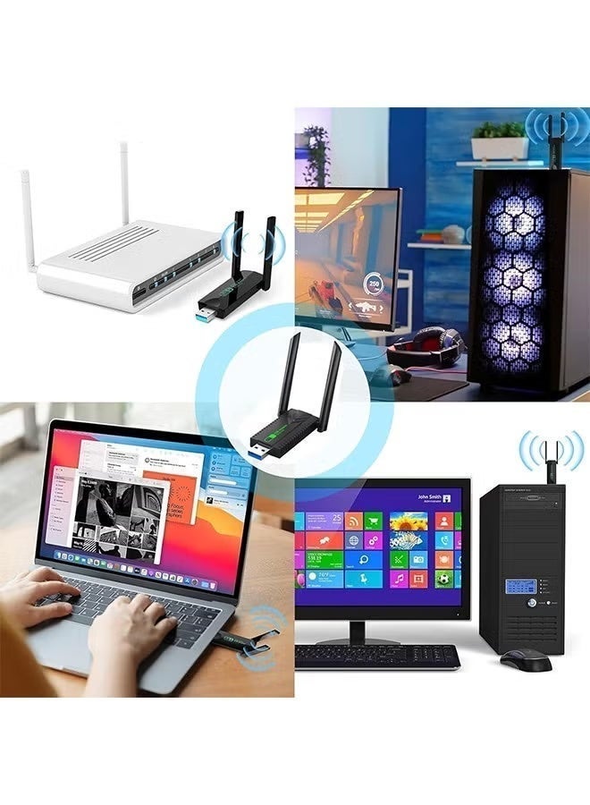 في كي إل محول واي فاي USB، جهاز استقبال شبكة لاسلكية خارجي ثنائي النطاق 2.4/5 جيجاهرتز بسرعة 1300 ميجابت في الثانية، دونجل واي فاي صغير، مناسب لأجهزة الكمبيوتر الشخصية/المحمولة/المكتبية. - Image 2