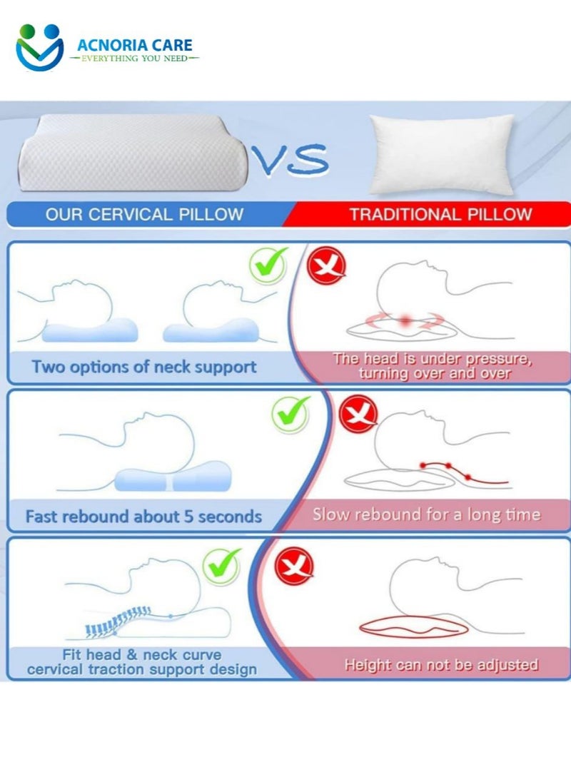 Contour Pillow Memory Foam Neck Support Orthopedic Comfort Neck Pain With Removable Pillow Cover - Size 60*40*9/11 cm - From Acnoria Care