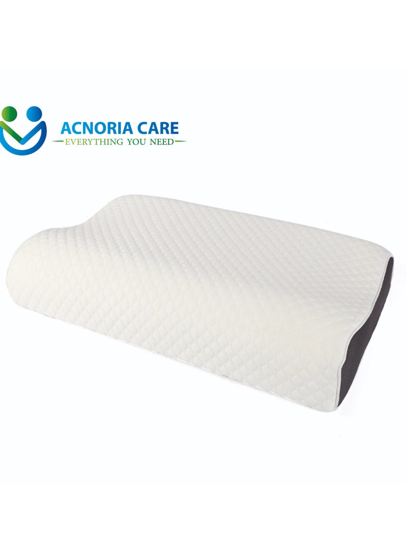 Contour Pillow Memory Foam Neck Support Orthopedic Comfort Neck Pain With Removable Pillow Cover - Size 60*40*9/11 cm - From Acnoria Care