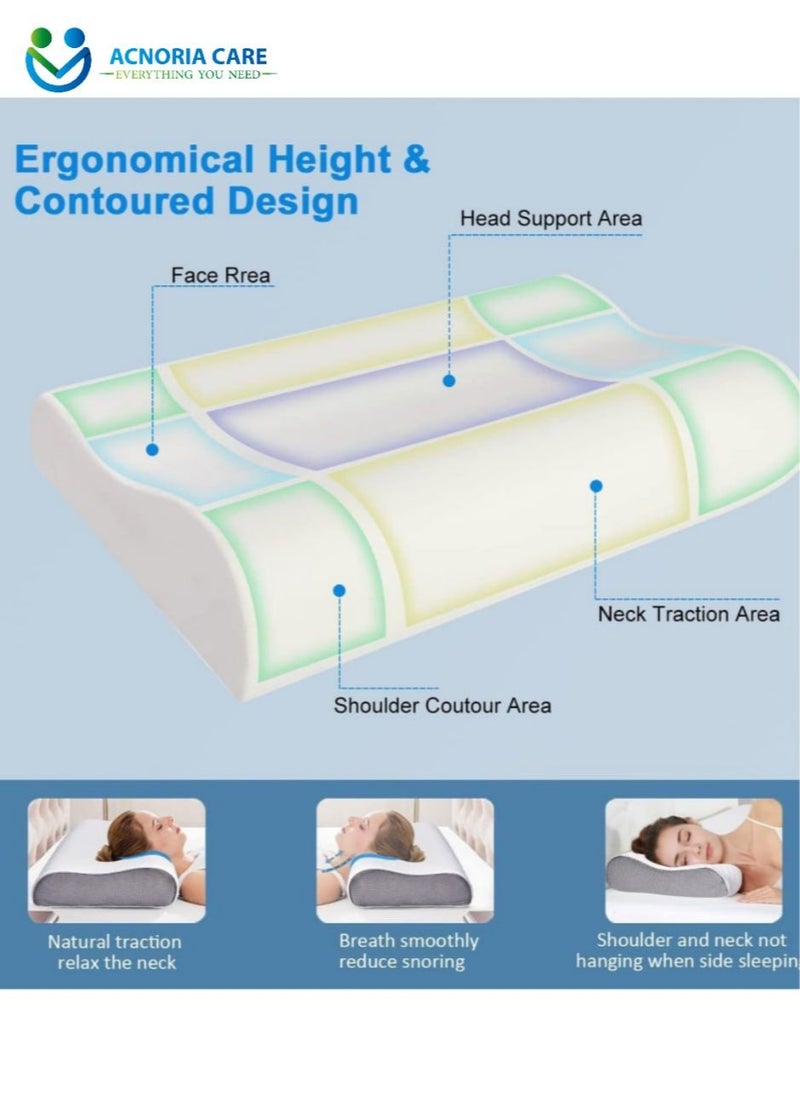 Contour Pillow Memory Foam Neck Support Orthopedic Comfort Neck Pain With Removable Pillow Cover - Size 60*40*9/11 cm - From Acnoria Care