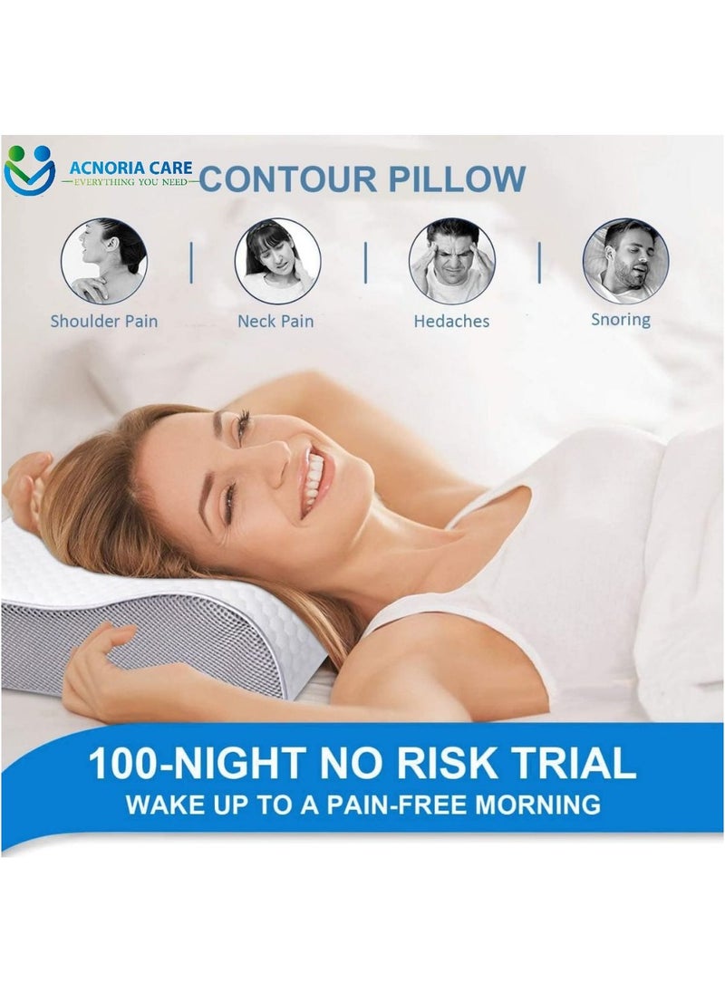 Contour Pillow Memory Foam Neck Support Orthopedic Comfort Neck Pain With Removable Pillow Cover - Size 60*40*9/11 cm - From Acnoria Care