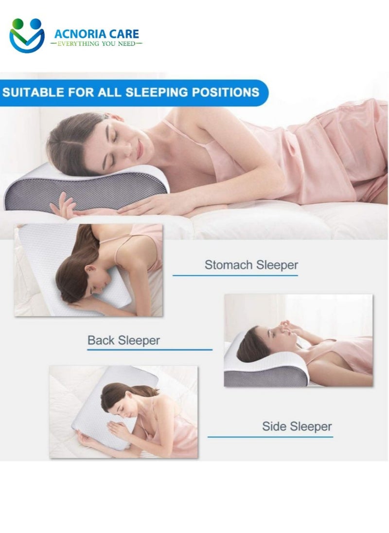 Contour Pillow Memory Foam Neck Support Orthopedic Comfort Neck Pain With Removable Pillow Cover - Size 60*40*9/11 cm - From Acnoria Care