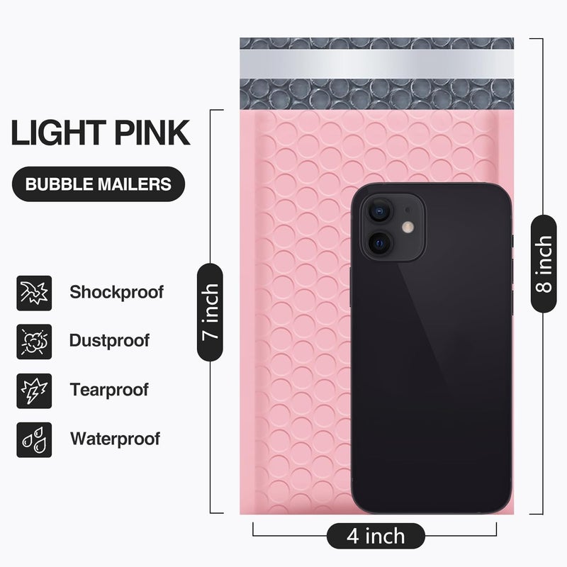 UCGOU Bubble Mailers 4x8 Inch Light Pink 100 Pack Poly Padded Envelopes Small Business Mailing Packages Opaque Self Seal Boutique Shipping Bags Bubble Mailer - Image 2