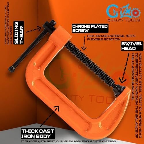 GIZMO C-Clamp, C Clamps Set, Heavy Duty G-Clamp With Chrome Plated Screw Pack of 2 (2 Inch) - Image 2