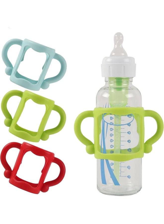 TonGass (3-Pack) Bottle Handles for Dr Brown Narrow Baby Bottles with Easy Grip Handles to Hold Their Own Bottle - BPA-Free Soft Silicone - Red Green and Blue - Image 1